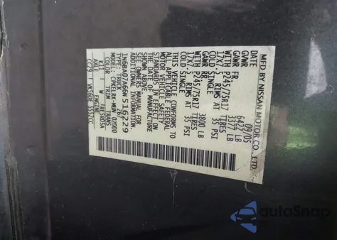 2006 Nissan Titan Xe из США, поврежденный, VIN 1N6BA07A66N516229